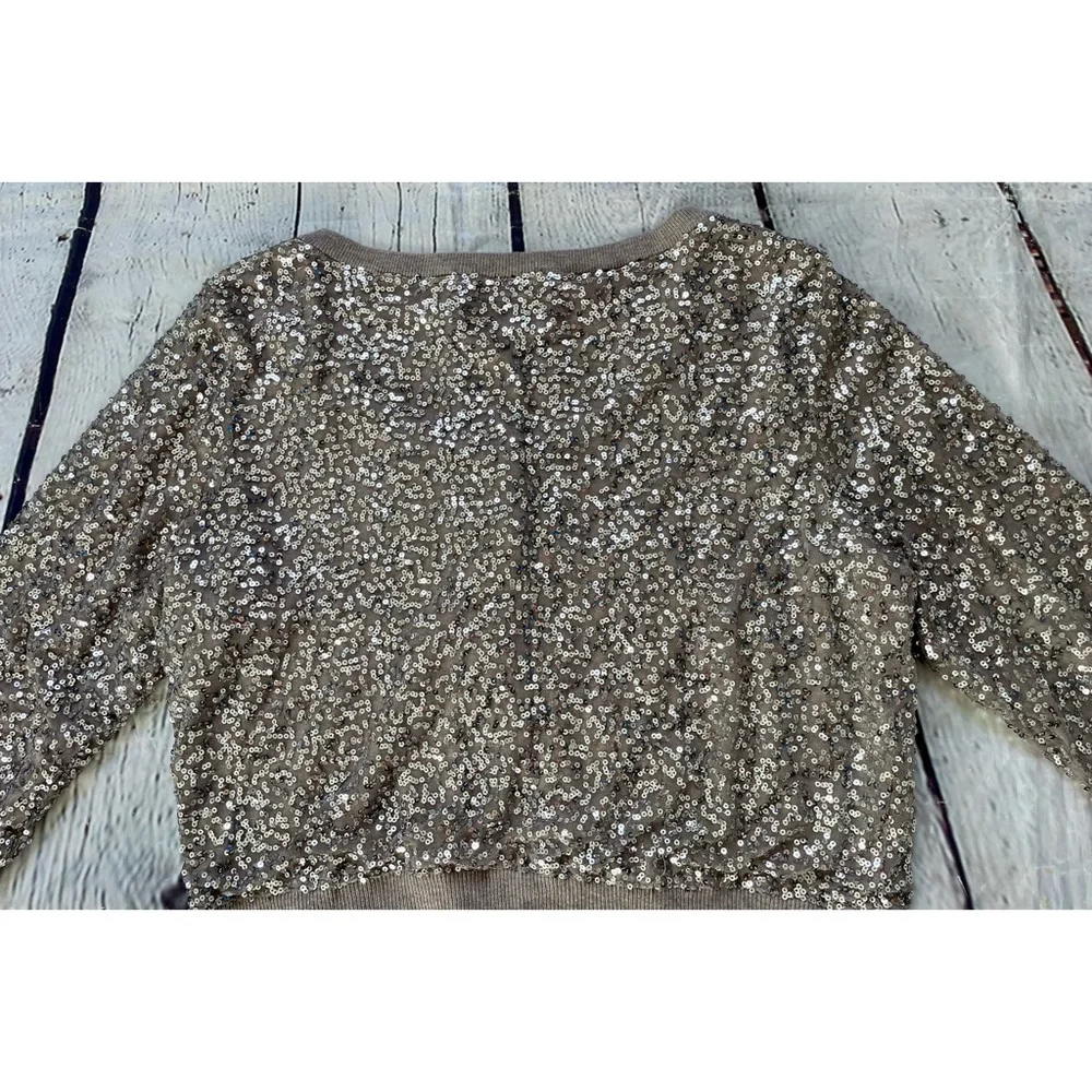 American Eagle Taupe Silver Sequin Cardigan Sweater